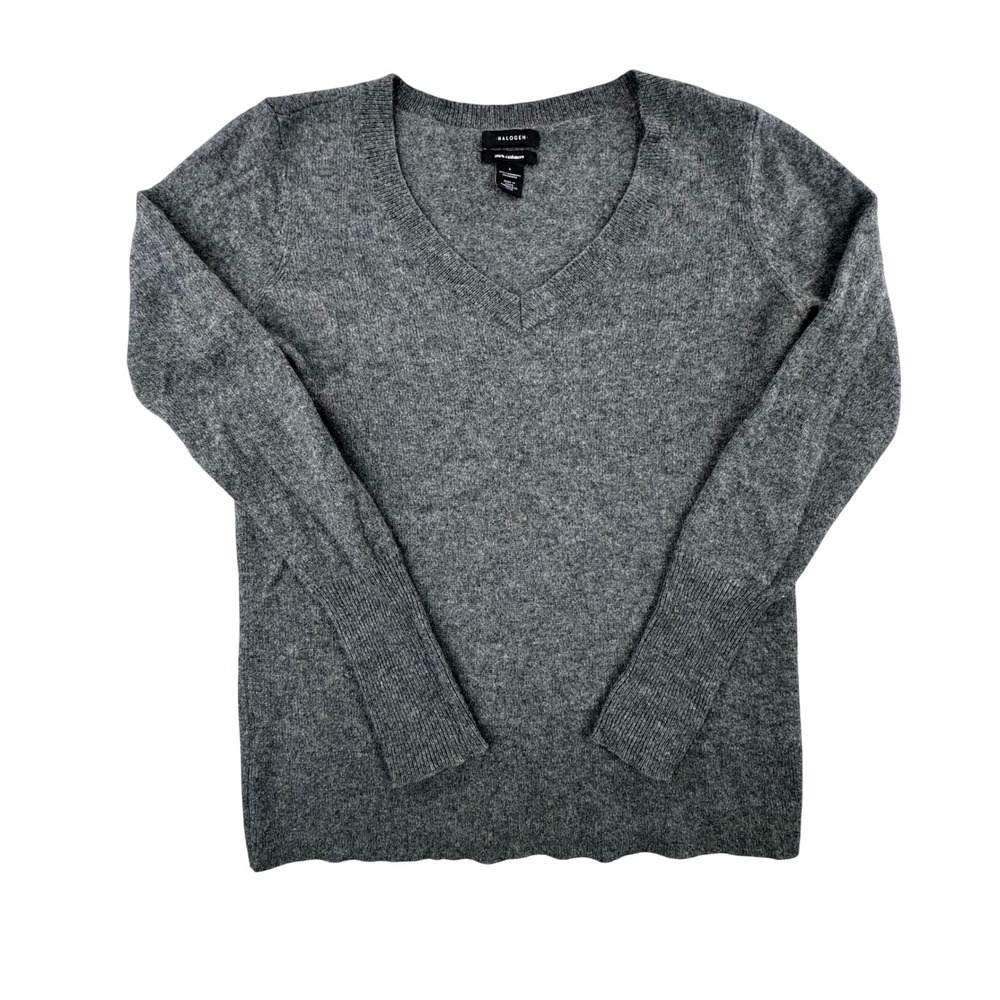 Halogen Womens 100% Cashmere V-Neck Sweater Gray Long Sleeve HA368585MI Size S
